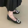 Hebilla cuadrada de strass estilo francés, forro de felpa, zapatos planos que aumentan la altura para mujer, zapatos de trabajo sin cordones de punta fina