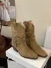 Primer Encuentro Temporada Botines Tacón Grueso Botas Vaqueras Mate Temporada Otoño/Invierno Tacones Altos Botas Apiladas Mujer Retro Versátil Plisadas Botas de Caballero
