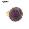 WT-R513 Anel redondo com pedra preciosa colorida retrô chinesa banhado a ouro 18K Anel feminino de cristal rosa lápis-lazúli