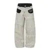 Jeans de Pierna Ancha con Bolsillos y Bloques de Color Estampado de Leopardo para Hombre, Nuevo Estilo Primavera/Verano, Pantalones Largos Casuales Bordados con Letras Sueltas para Mujer, Modernos