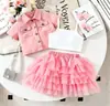 INS Ropa Coreana Europea para Bebés y Niños Chaleco de Mezclilla Falda de Gasa Falda Abullonada Conjunto de Tres Piezas Lindo Moda En Stock