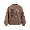 Moletom com Capuz Flor Frita Masculino Retrô Americano Estampa de Retrato Digital Lavado Desgastado Gola Redonda Solto Casual Tendência