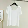 Camiseta de manga corta de algodón modal y seda helada para mujer, verano, espalda cruzada, fina, adelgazante, belleza, espalda lisa, talla grande, top