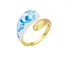 Anel Pintura Esmalte Vintage Padrão Azul e Branco Óleo para Mulheres, Novo Estilo Chinês Aberto Moda Personalidade Irregular Anel Transfronteiriço