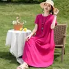 Elegante y moderno vestido de noche de algodón y seda de verano nuevo para madres de mediana edad y mayores, elegante vestido casual holgado para el hogar para mujer