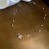 Colar Francês Simples de Camada Dupla com Zircônia e Pérola Contas Corrente de Clavícula Design Versátil Temperamento Colar de Luxo Leve Toque de Alto Padrão
