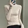 Suéter de Punto de Cuello Alto de Manga Larga Estilo Coreano para Mujer Otoño/Invierno Jersey de Lana Ajustado Capa Base Suéter Delgado