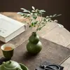 Pequeño Jarrón de Cerámica de Calabaza Mandarina Verde Decoración de Mesa de Té Sala de Té Adorno Atractor de Riqueza Recipiente para Flores Recipiente para Arreglos Florales Jarrón de Sala de Té