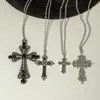 Collar con Colgante de Cruz Hueca Vintage Incrustada de Diamantes Transfronterizo Europeo y Americano, Zirconia Cúbica Multicapa en Forma de Y Estilo Gótico