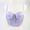 Traje Sexy de Performance para Dança do Ventre com Franjas de Strass, Top sem Alças, Top sem Mangas Ajustado com Barbatanas, Corpete