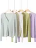 Novo Cardigan de Tricô de Linho de Bambu com Manga Longa Estilo Coreano, Solto e Versátil, Jaqueta V-Neck Vazada Estilo Preguiçoso para Proteção Solar Feminina