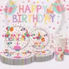 Conjunto de Pratos de Papel Descartáveis para Festa de Aniversário | Pratos Redondos Coloridos de 9 Polegadas com Tema 'Feliz Aniversário' para Mesa de Festa de Crianças e Adultos