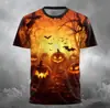 Camiseta nueva de manga corta para hombre europea y americana transfronteriza con estampado 3D de patrón de jardín de calabaza de Halloween, una camiseta a la moda