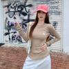 Cor Aveia 2026 Novo Suéter de Tricô de Manga Longa para Outono Inicial Feminino, Versátil Casual Gola Redonda Slim Fit Top