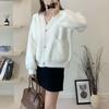 Chaqueta Cárdigan de Punto de Terciopelo Visón Imitación para Mujer 2025 Otoño e Invierno Nuevo Estilo Coreano Suave Delicado Ceroso Cuello en V Color Puro Punto