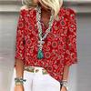 Camiseta con cuello en V y estampado 3D para mujer, top informal de manga corta, primavera y verano