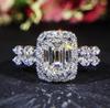 Wo Ching deseja Nova Princesa Quadrado Simulação Anel de Diamante Proposta de Casamento Quilate Em Forma de Diamante Anel de Casamento Feminino