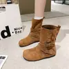 Botas Martin de terciopelo con plataforma y tacón oculto para mujer 2026 Otoño Verano Nuevo Estilo Botines Caídos Botas Vaqueras Occidentales