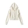 Sudadera con capucha corta de seda helada con cordón en la cintura, ajuste ceñido, cárdigan + Pantalones deportivos rectos de tiro alto con cordón para mujer