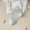 Meias Bordadas de Ursinho Desenho Animado para Mulheres, Meias Curtas Fofas Japonesas com Babados, Meias Sem Costura Color Block Estilo Ins