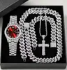 Nuevo producto de hip-hop transfronterizo más vendido: conjunto de collar y reloj de cruz con baño de diamantes, moderno tanto para hombres como para mujeres