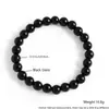 Pulsera de cristal negro liso de 8MM nueva de Amazon piedra natural europea y americana para hombres y mujeres parejas pulsera elástica de cuentas