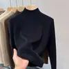 Venta al por mayor transfronteriza otoño e invierno coreano cuello semi-alto forro polar grueso cálido manga larga suéter una pieza terciopelo interior top para mujer