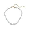 Colar Choker Simples de Zircônia Pérola Torcida de Camada Dupla Empilhada Moda Francesa Corrente Elegante Alta para Clavícula