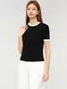 Moderna Combinación de Colores Verano Nuevo para Mujer Cuello Redondo Fresca Tejido Fino Manga Corta Ajustado Versátil Elegante Top