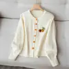 Cardigan de Tricô Decorativo de Abóbora Estéreo de Manga Longa Estilo Coreano Outono e Inverno Novo Casaco Suéter de Gola Redonda Estilo Solto Preguiçoso para Mulheres