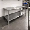 Banco de trabajo de acero inoxidable, mesa de acero inoxidable engrosada, mesa de corte para cocina comercial para restaurantes, de doble capa/triple capa