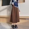 Falda Plisada de Lana para Mujer Otoño e Invierno Nueva Talla Grande Estilo Coreano Retro Falda de Cintura Alta Adelgazante Falda de Línea A de Longitud Media