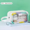 Bolsa de Cosméticos Transparente com Borda Colorida Fosca Personalizada, Simples, Portátil, À Prova d'Água, Necessaire, Cosméticos de Viagem, Armazenamento de Grande Capacidade