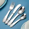 Juego de cubiertos portátiles para niños de acero inoxidable 304, cuchillo, tenedor, cuchara, mango engrosado, juego de cubiertos para niños, juego de regalo de 4 piezas