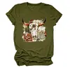 Camiseta redonda de manga corta para mujer, de moda y única, con diseño de calavera, cabeza de toro, floral, suculentas, estilo europeo y americano, del sitio independiente Amazon Wish