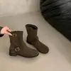 Botines de moda con hebilla estilo británico para mujer, delgados de verano, nueva colección 2026, diseño de nicho, botines cortos ajustados de ante dividido sintético