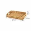 Cesta de Exhibición de Pan de Mimbre Sintético Estilo Japonés, Bandeja Rectangular de Exhibición para Hornear con Doble Asa, Cesta Tejida para Frutas, Cesta de Almacenamiento