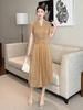 Vestido Miyake Plisado con Cuentas y Diamantes de Industria Pesada 2025 Verano Nuevo Cuello de Traje Moda Dama Reductor de Cintura Reductor de Edad Falda
