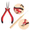 Ferramenta para extensão de cabelo 7 polegadas boca curva com dentes com cabeça redonda madeira crochê conjunto de perucas alicate alicate de crochê gancho