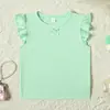 Camiseta Nueva Estilo Transfronterizo 2026 para Niñas de 2 a 6 Años con Lazo y Bordes Fruncidos, Top y Camiseta Básica de Manga Corta de Color Sólido para Niños