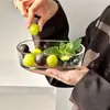Tigela oval de vidro minimalista em estilo ins para uso doméstico, prato de lanche, prato de frutas, tigela criativa para sobremesa e salada