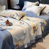 Conjunto de Colcha de Verão Lavável de Tencel 2025 com Quatro Peças, Colcha Refrescante de Seda Gelada de Luxo Leve, Colcha de Ar Condicionado Individual/Casal, Lavável à Máquina