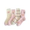 Calcetines de terciopelo australiano rosa para mujer, de otoño e invierno, gruesos y cálidos, de longitud media, estilo japonés, con dibujos animados a rayas, bonitos calcetines de felpa para mujer.