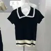 Camisa Polo Manga Curta Color Block Estilo Chanel Slim Fit Cintura Marcada Camiseta Roupa Feminina Fábrica Atacado Exportação