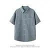 Camisa Xadrez Estilosa Retro Americana Tendência de Verão para Homens Jovens, Camisa Versátil da Moda Solta Confortável