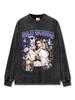 Camiseta de Manga Curta Estilo Retro Americano Bad Bunny Estampada Lavada Algodão Pesado Gola Pequena Top