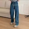 Jeans Lavado de Algodão 54% Estilo Japonês com Caimento Cintura Alta para Mulheres Calças Casuais Largas de Perna Larga Estilo Retro Scimitar Verão e Outono 2025