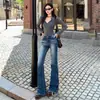 Jeans de Campana de Tiro Bajo Estilo Retro Americano para Mujer 2025 Otoño e Invierno Nuevo Estilo Elásticos Ajustados Holgados