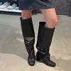 Botas Altas Lnthemirror Quadradas Lavadas em Cor Dupla Uso Destacável Cano Largo de Couro Total Comprimento Alto