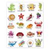 20 pegatinas/Hoja Pegatinas de recompensa divertidas de animales de dibujos animados en inglés para maestros de primaria y jardín de infancia